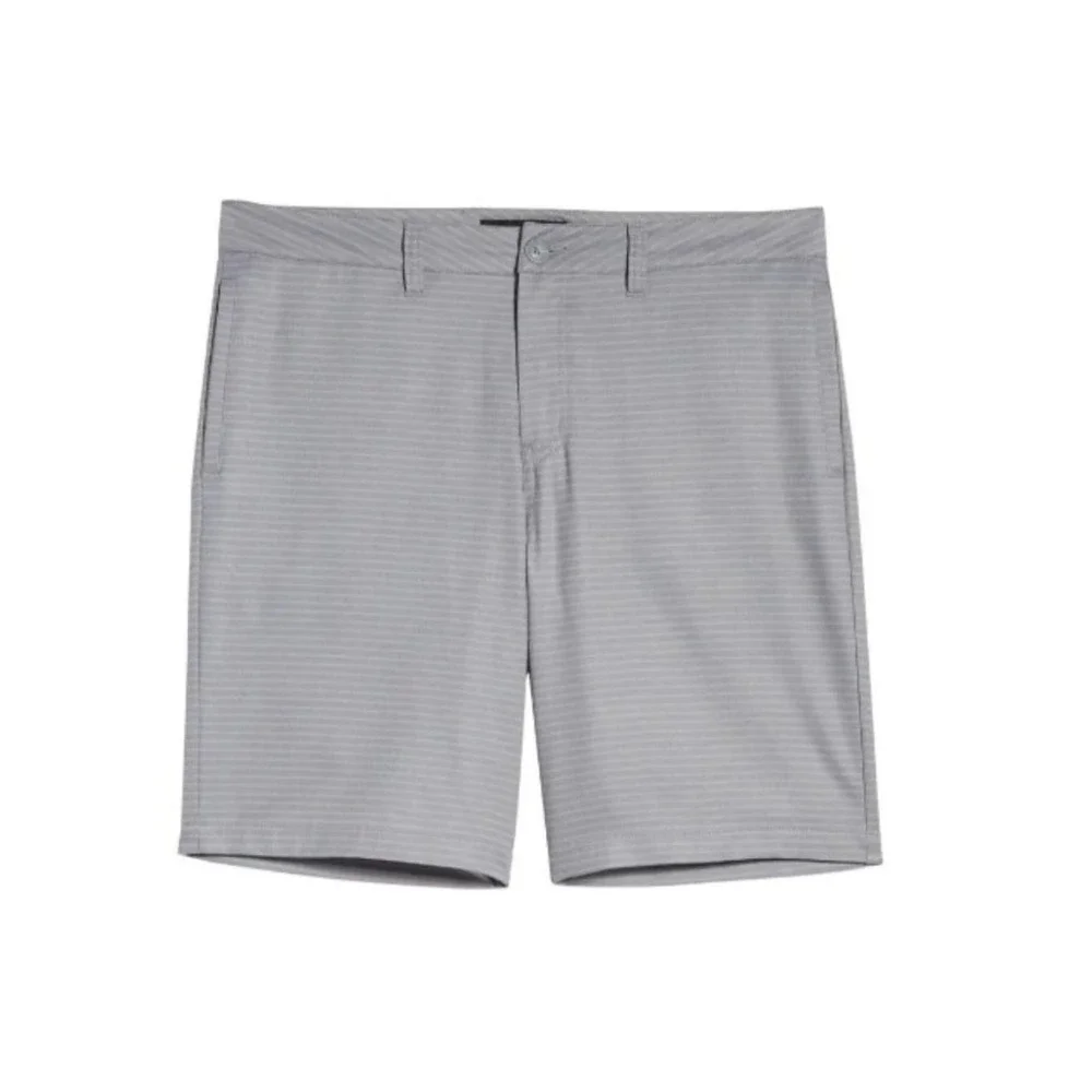 TravisMathew Beck Mens Grey White Striped Golf Shorts Size 38 Performance EUC‎